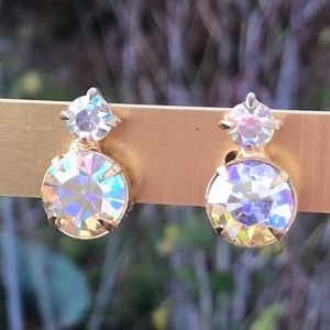 Vintage rainbow crystals clip on Earrings